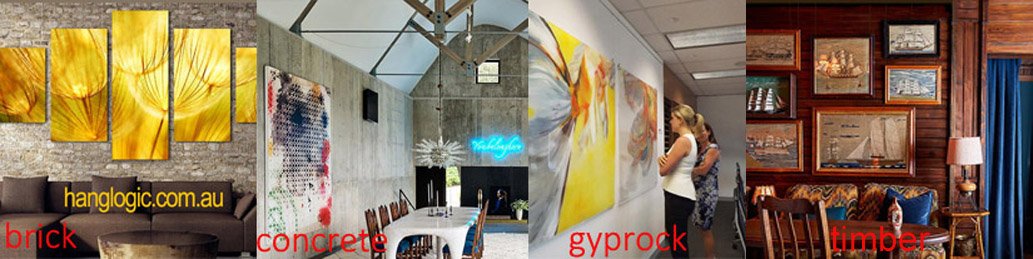 artiteq-hanging-rail-brick-concrete-gyprock-hang-logic heavypictures hanging on different wall types
