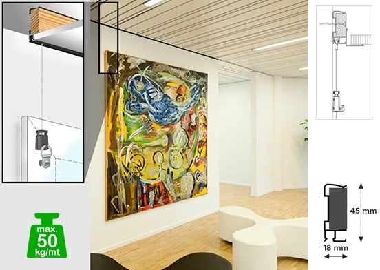 Built-in picture hanging system- the Artiteq Art Strip picture hanging rail