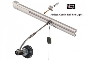 Artiteq-Combi-Rail-Pro-Light-s Artiteq Combi Rail Pro Light with integrated picture lighting and flexible hanging system, available at Hang Logic.